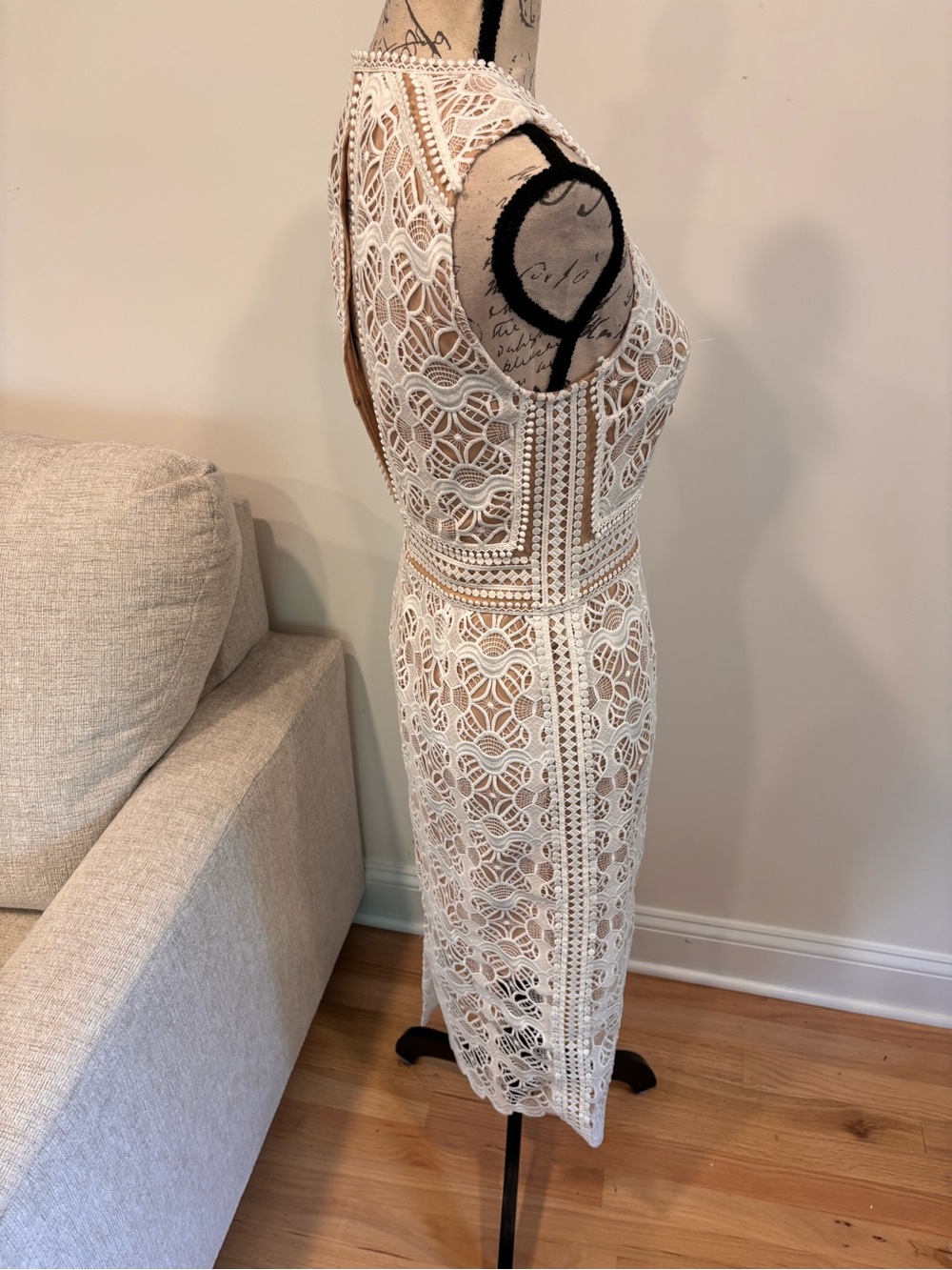 Reiss Coral Lace Slim Fit Midi Dress in white size US 4 NWT - Picture 10 of 14